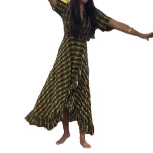 Lexbreezy Hawaii Hawaiian Kū Kiaʻi Mauna Wrap Side Tie Ruffle Hem Midi Dress S